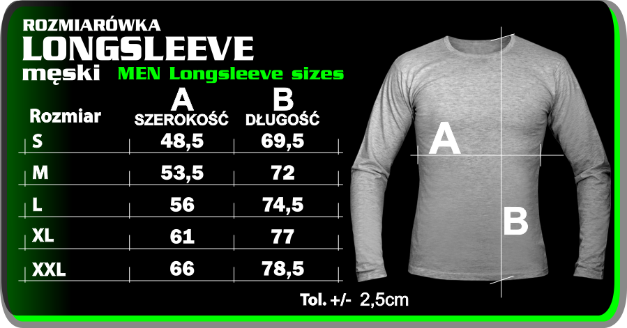 LONGSLEEVE MESKI - rozmiarowka